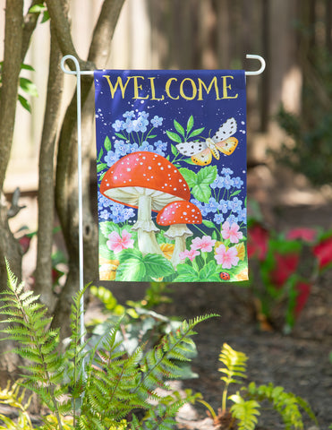 Welcome Mushroom Suede Garden Flag Evergreen Enterprises