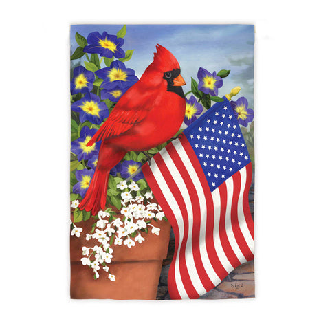 Cardinal and Patriotic Flag Suede Garden Flag Evergreen Enterprises