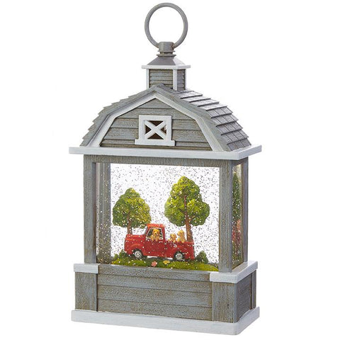 10.75 " DOGS IN TRUCK LIGHTED WATER BARN - Treehouse Gift & Home