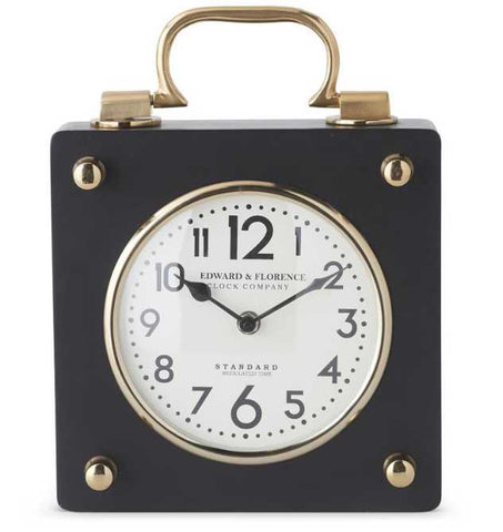 11.5 Inch Black and Gold Square Metal European Clock K&K