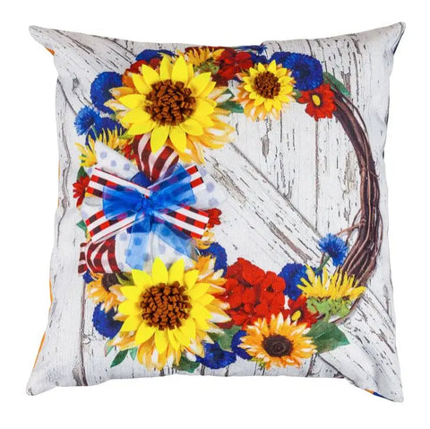 Americana Floral Wreath Outdoor Pillow Cover Evergreen Enterprises
