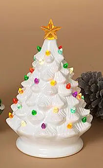Raz 8, 13, or 17 Battery Operated Lighted Green Ceramic Christmas Tree