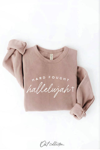 HARD FOUGHT HALLELUJAH Graphic Sweatshirt : VINTAGE WHITE LONG SLEEVE / S OAT COLLECTIVE