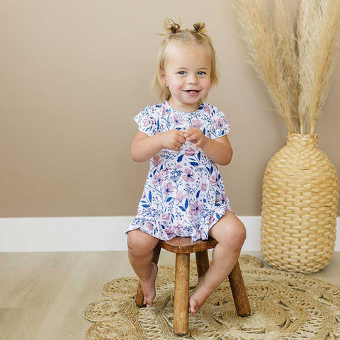Bodysuit Twirl Dress | Blue Floral: 3-6M Dolly Lana