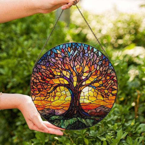 Tree of Life Stained Glass Suncatcher, Autumn Fall Decor : 7.8in NVC Ecommerce LLC