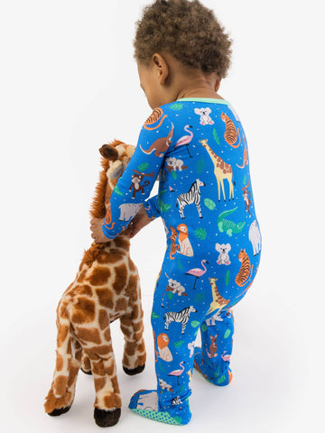 SoftSnooze™ Baby Bamboo Viscose Zoo Crew Footed One Piece Pajama
: Blue / 0-3m RuffleButts + RuggedButts