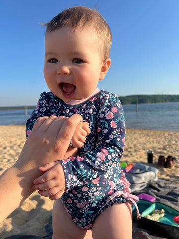 Baby Girls Moonlit Meadow Long Sleeve One Piece Rash Guard Swimsuit with Signature Rear Ruffles
: 12-18m RuffleButts + RuggedButts