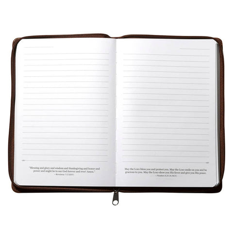 Journal Classic Zip Brown Two-tone Strong & Courageous Christian Art Gifts