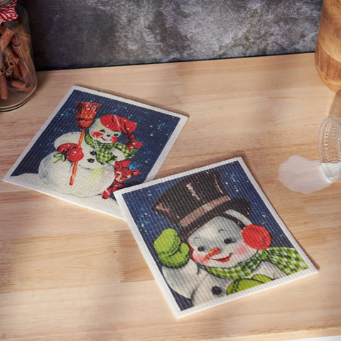 Retro Snowmen Swedish Dishcloth Set Primitives by Kathy