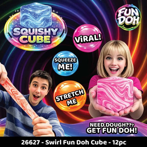 Fun Doh Swirl Squishy Cubes Viral Assortment - 12/Display: Wholesale Price Novelty Brands