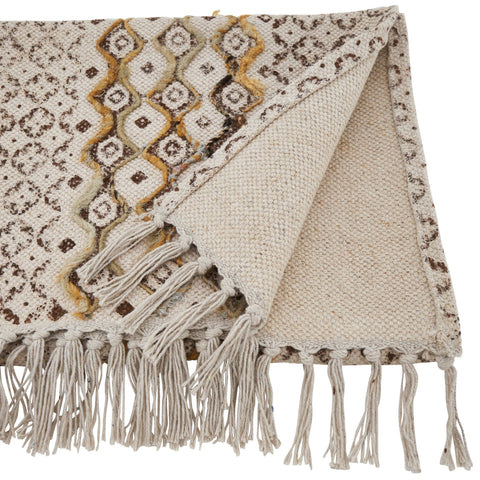 Embroidered Block Print Runner: Natural / 16"x72" Saro Lifestyle