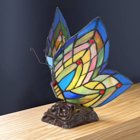 9.5"H Luella Red Butterfly Wings Stained Glass Accent Lamp River of Goods