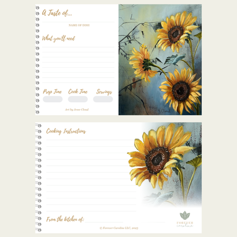 Recipe Cards Gift Set w/ Sunflower Art | 8 Cards Forever Caroline LLC