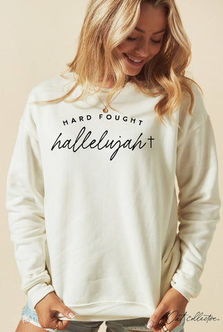 HARD FOUGHT HALLELUJAH Graphic Sweatshirt : VINTAGE WHITE LONG SLEEVE / L OAT COLLECTIVE