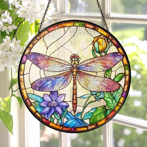 Dragonfly Stained Glass, Dragonfly Suncatcher, Spring Decor: 7.8in NVC Ecommerce LLC