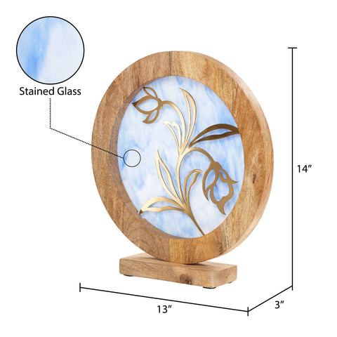 14"W Floral Decorative Stained Glass Stand Wood Frame: Yellow River of Goods