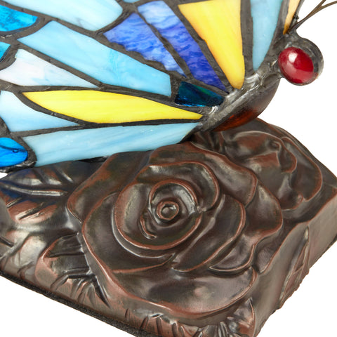 9"H Kiara Blue Butterfly Stained Glass Accent Lamp River of Goods