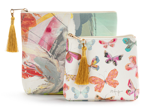 Abstract Floral+Butterfly Zip Pouch [set of 2] DEMDACO