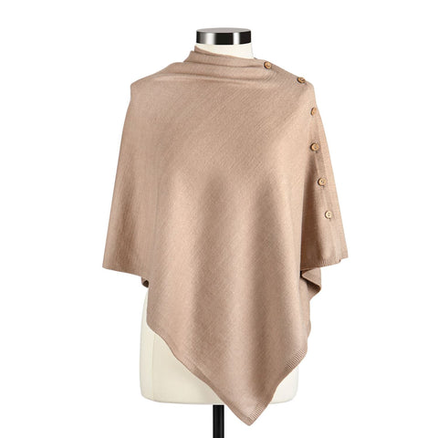 Side Button Taupe Wrap Poncho Demdaco