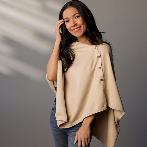 Side Button Oatmeal Wrap Poncho Demdaco