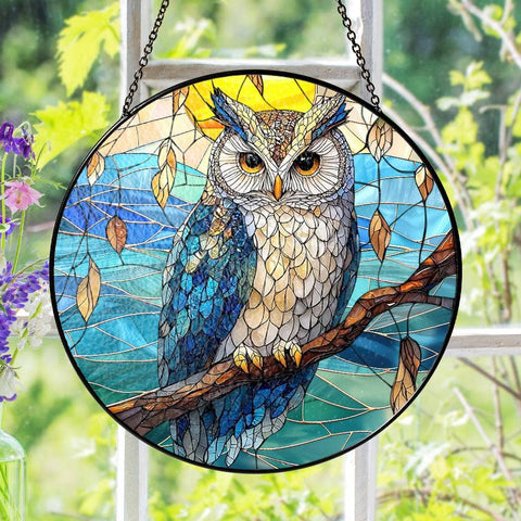 Owl Stained Glass Suncatcher, Bird Window Hanging, Owl Lover: 6in NVC Ecommerce LLC