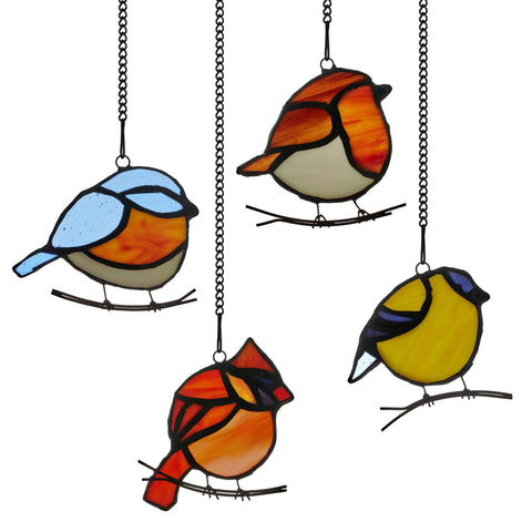 4.5"H Bird Quartet Stained Glass Window Panel Set River of Goods