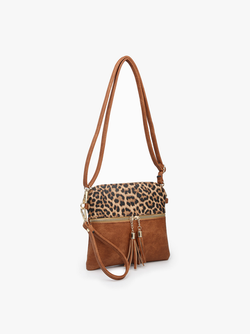 M1785 Tara Double Zip Crossbody Bag/Wristlet: Leopard-Mustard Jen & Co.