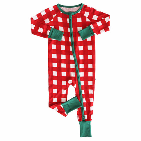 Christmas Bamboo Convertible Zip Rompers: Bow What Fun / 3-6 months Caden Lane