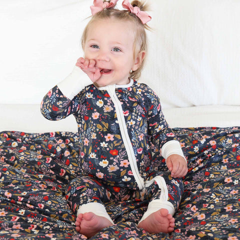 Convertible Zip Rompers for Girls: Midnight Meadow / 3-6 months Caden Lane