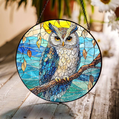 Owl Stained Glass Suncatcher, Bird Window Hanging, Owl Lover: 6in NVC Ecommerce LLC