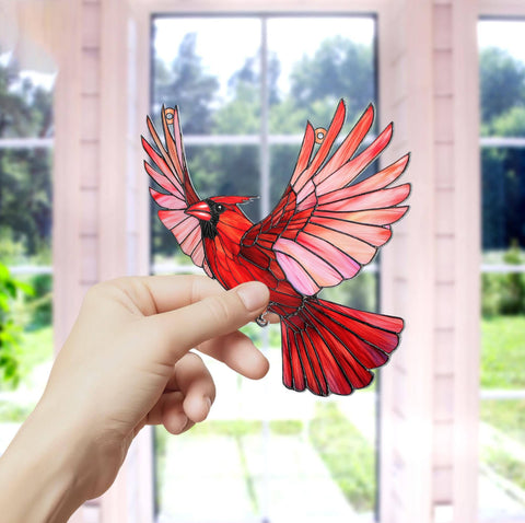 Red Cardinal Suncatcher, Cardinal Acrylic Window Hanging: 6in NVC Ecommerce LLC