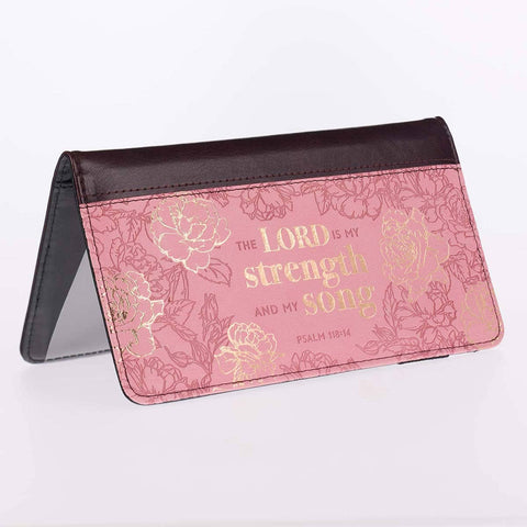 Checkbook Wallet Pink/Brown My Strength & My Song Ps. 118:14 Christian Art Gifts