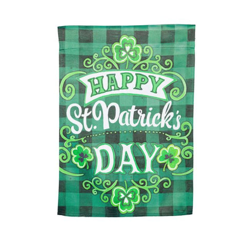 St. Patrick's Day Green Check Garden Suede Flag Evergreen Enterprises