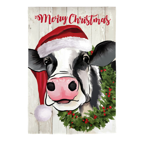 Christmas Cow Burlap Garden Flag Evergreen Enterprises