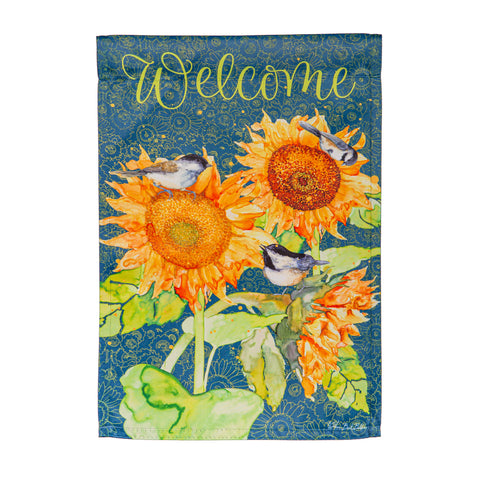 Sunflowers and Birdies Suede Garden Flag Evergreen Enterprises