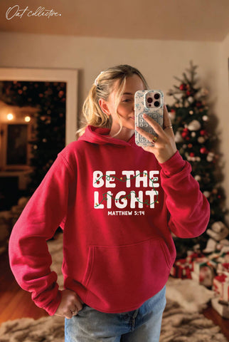BE THE LIGHT MATTHEW 5:14 Hoodie Pullover Sweatshirt : CRANBERRY HEATHER / XL OAT COLLECTIVE