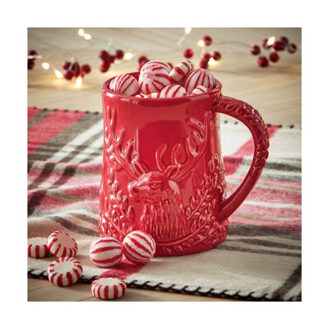 Red Ceramic Holiday Stag Mug: Red / Earthenware tag