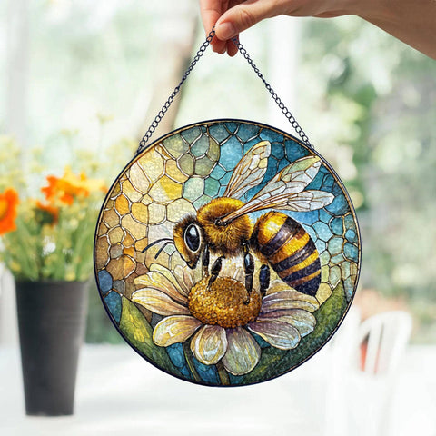 Bee Wildflower Stained Glass Suncatcher, Honeybee Garden : 6 NVC Ecommerce LLC