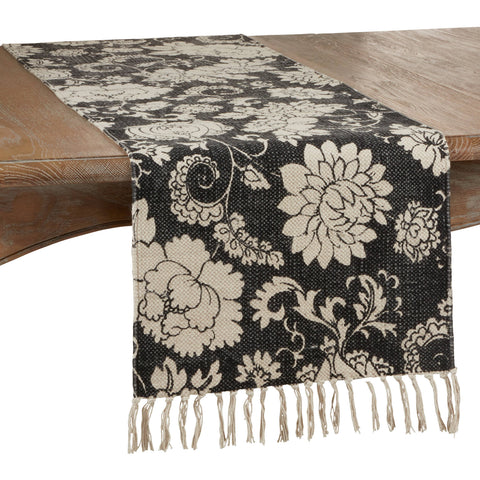 Floral Runner: Black / 16"x72" Saro Lifestyle