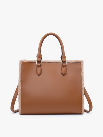M2181 Bevin Sherpa Trim Tote: Tan/Brown Jen & Co.