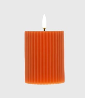 CalmFlame 3"X4" Fall Orange/White Rustic N.F. LED Pillar NOV8