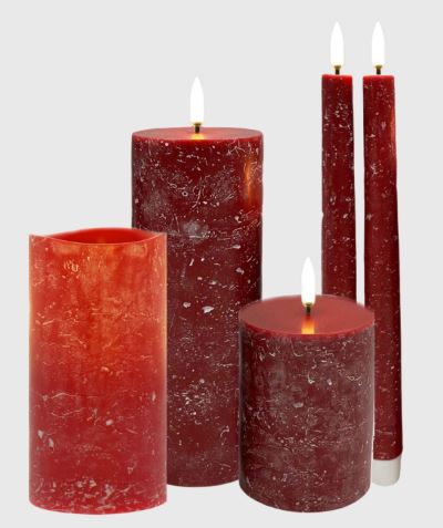 CalmFlame Red/White Rustic N.F. LED Pillar NOV8
