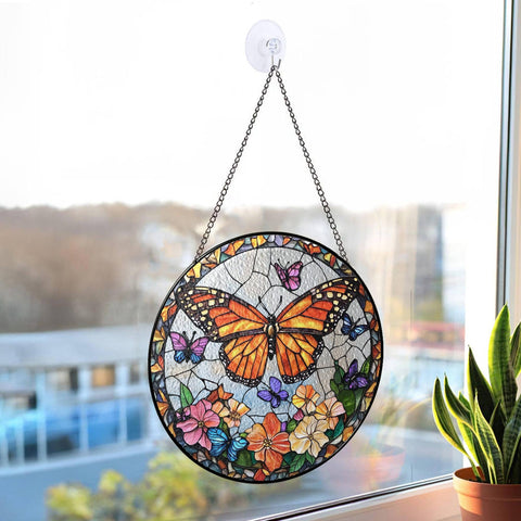 Butterflies Flowers Suncatcher, Butterfly Window Hanging: 6in NVC Ecommerce LLC
