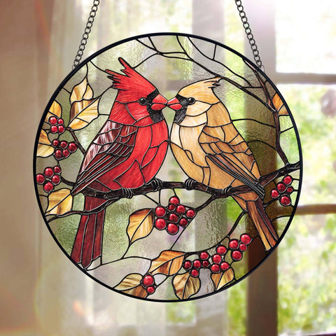 Cardinal Stained Glass Suncatcher, Retro Bird Home Decor: 6in NVC Ecommerce LLC