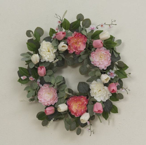 24"D Pink & White Flower Wreath The Gerson Companies