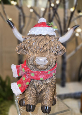 7.4"H Resin Holiday Highland Cow, 2 Asst The Gerson Companies