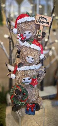 12.8"H Resin Stacking Holiday Highland Cows w/ Sign The Gerson Companies