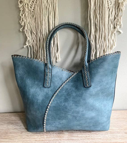 COL001-2 2-in-1 Stitch Trim Detail Shoulder/Tote Set Bag: Gray MiMi Wholesale