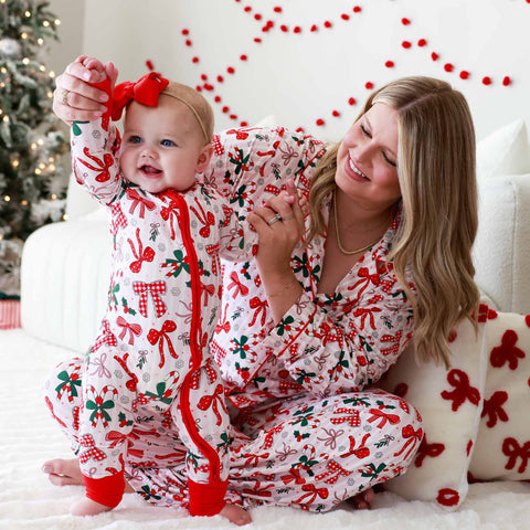 Christmas Bamboo Convertible Zip Rompers: Bow What Fun / 18-24 months Caden Lane