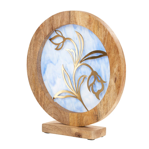 14"W Floral Decorative Stained Glass Stand Wood Frame: Yellow River of Goods